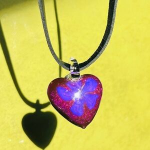 Glass Heart Flower Charm Choker